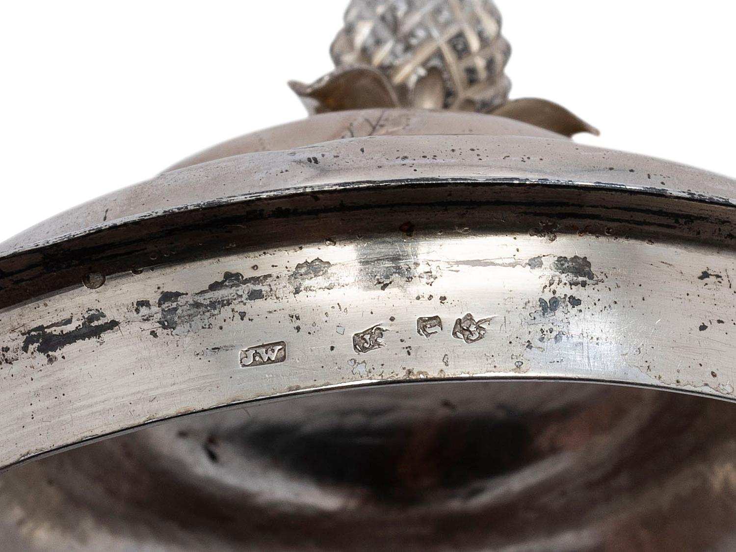 An English Silverplate-Mounted Carved Coconut with Lid