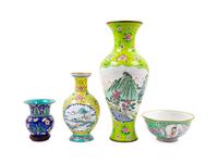 Four Chinese Canton Enamel on Copper Articles