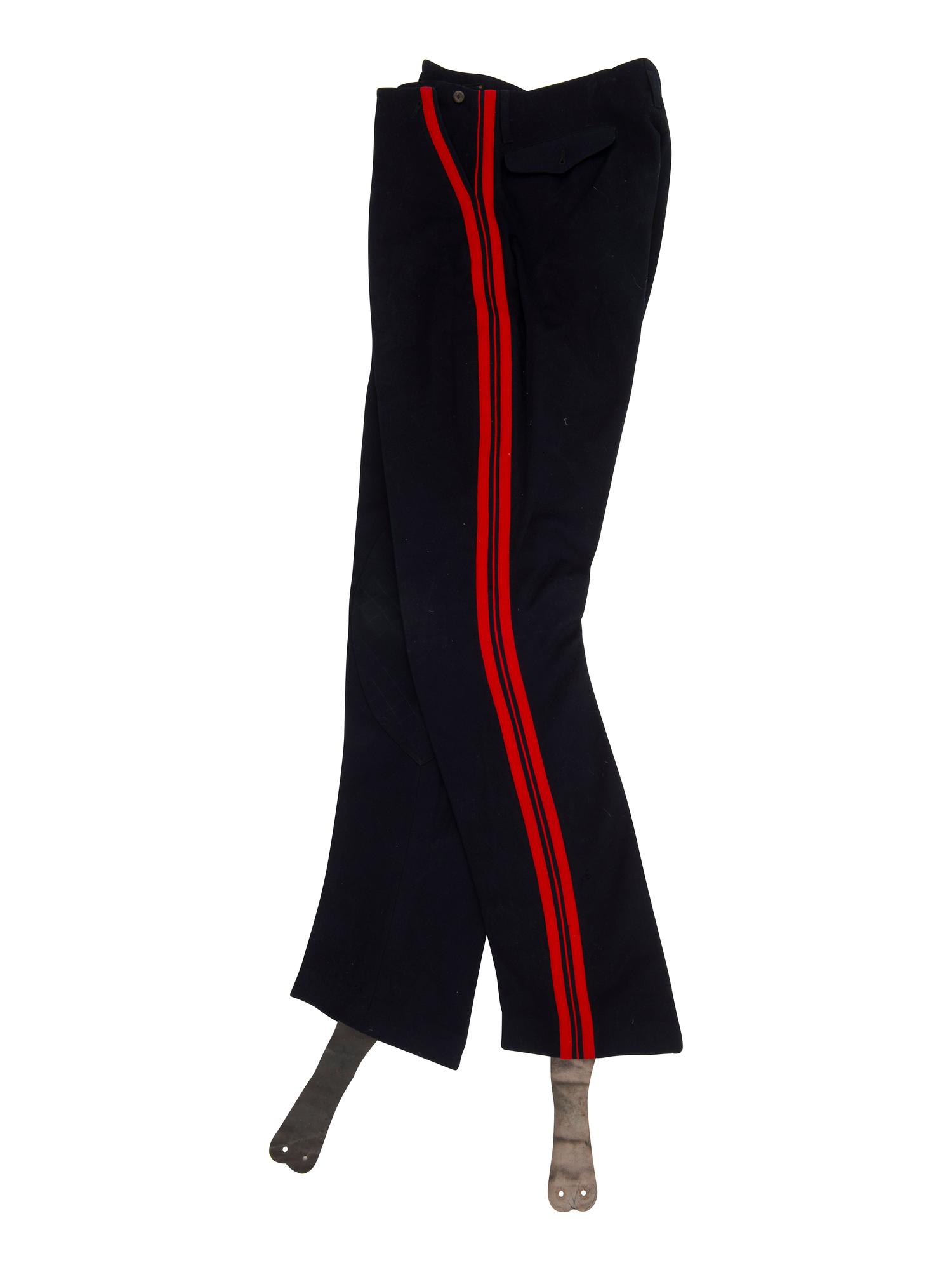 [UNIFORMS]. Repurposed military coat and trousers, ca late 1800s.