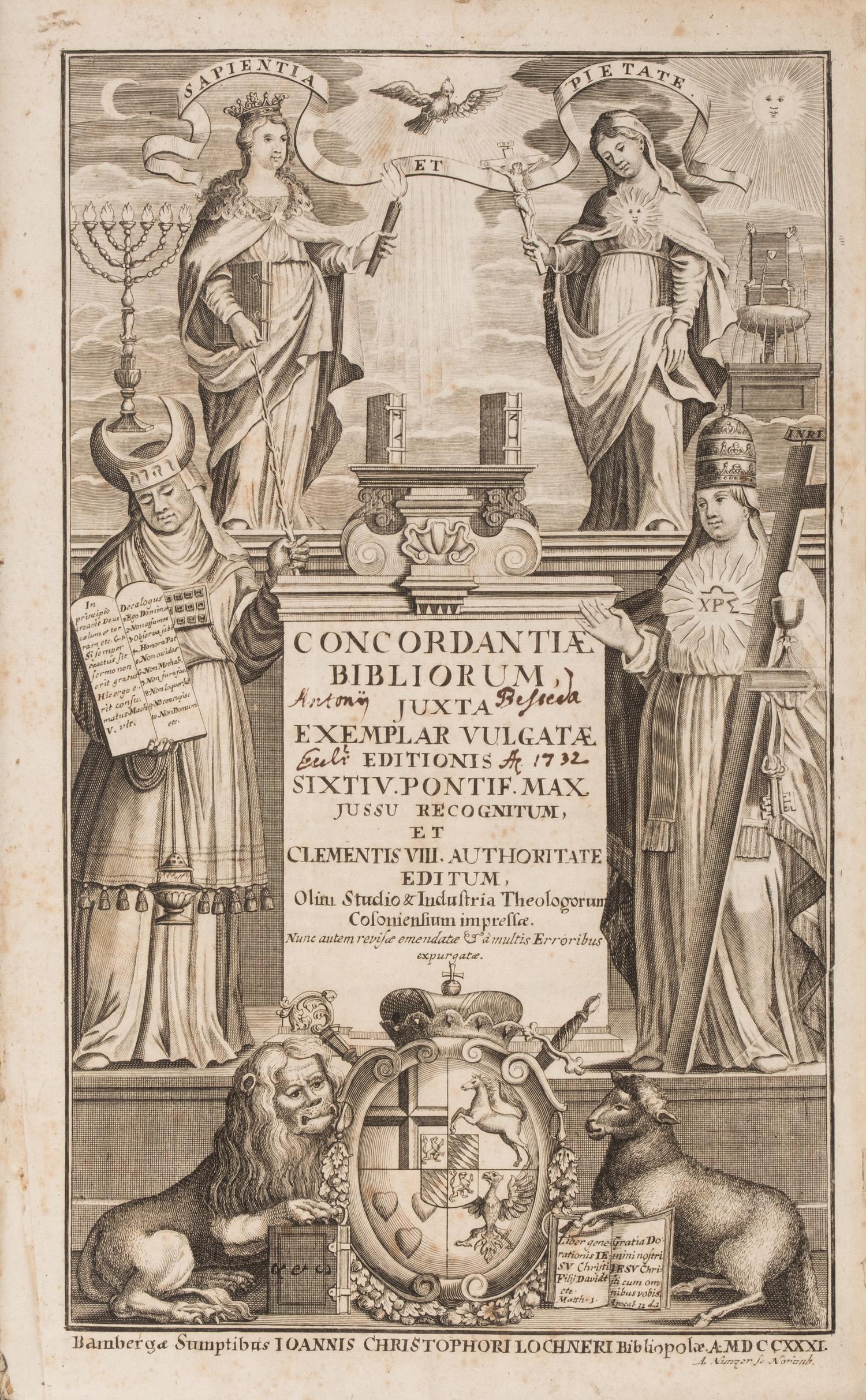 [Religion] Lochner, Johann Christoph. Concordantiae Bibliorum