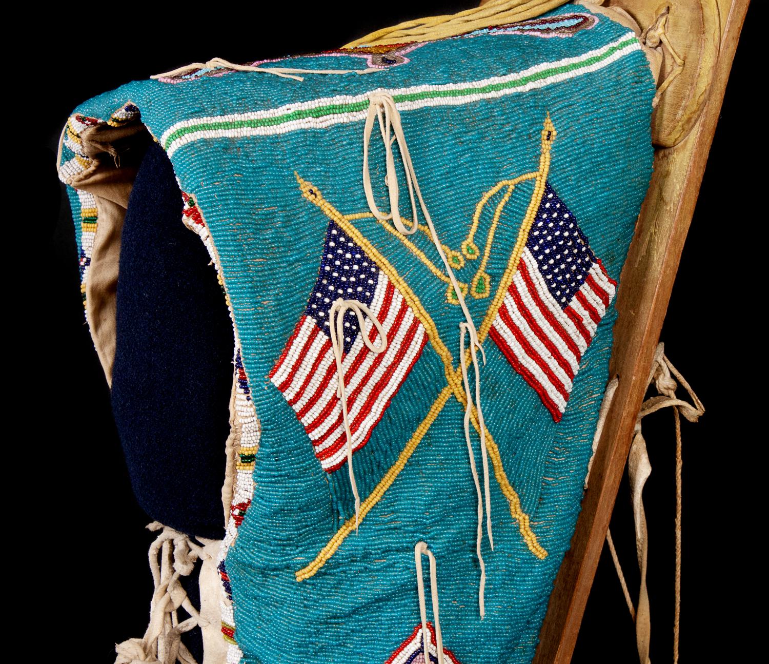Kiowa Beaded Full-Size Cradle, with American Flags