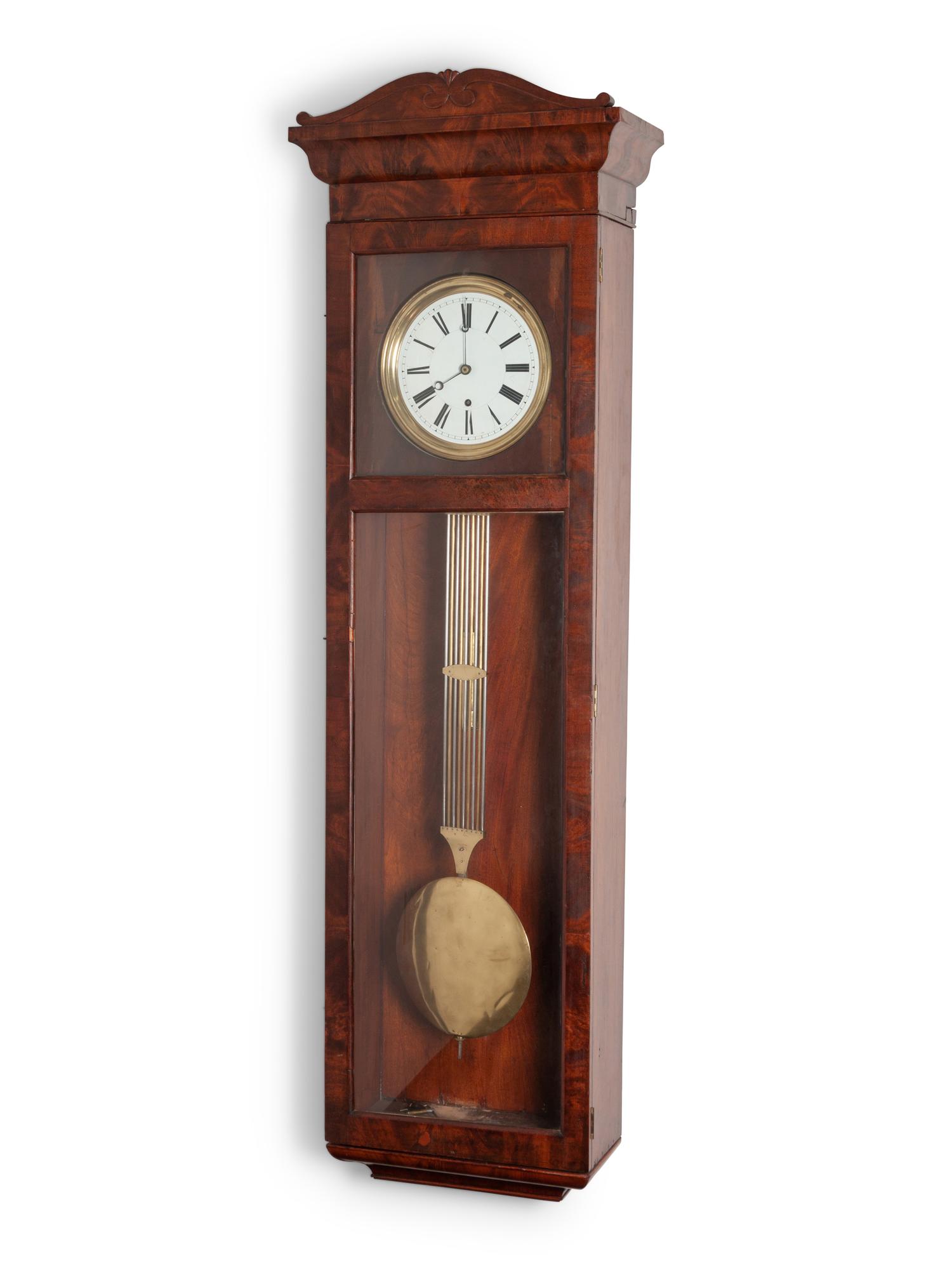A Large Late Classical Figured Mahogany Wall Clock