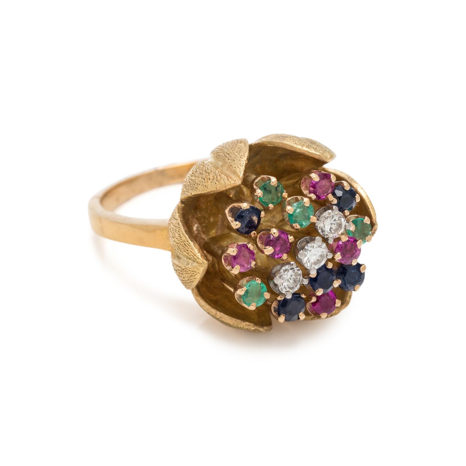 DIAMOND AND MULTIGEM FLOWER RING