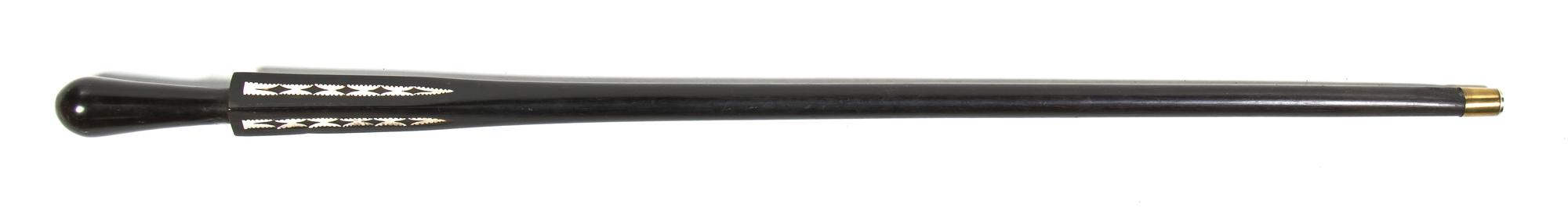 A Mother-of-Pearl Inlaid Ebony Walking Stick, Height overall 34 inches.