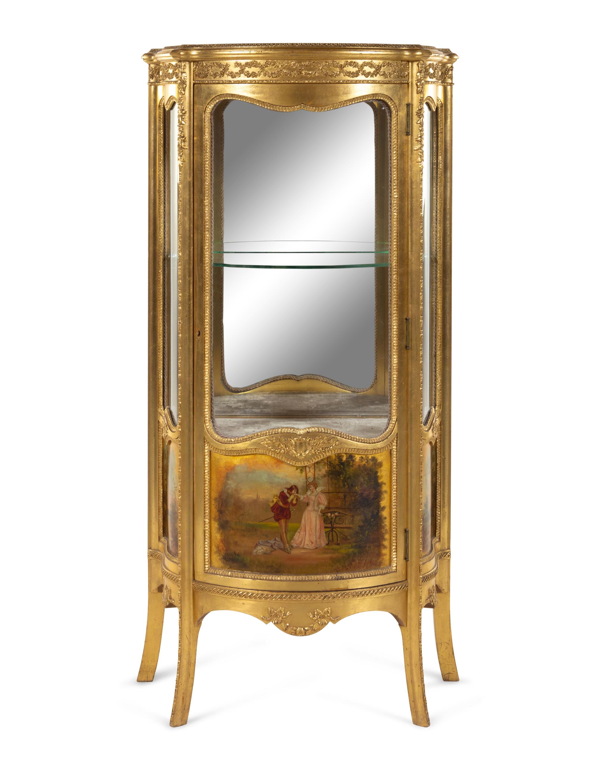 A Louis XVI Style Gilt Vernis Martin Vitrine