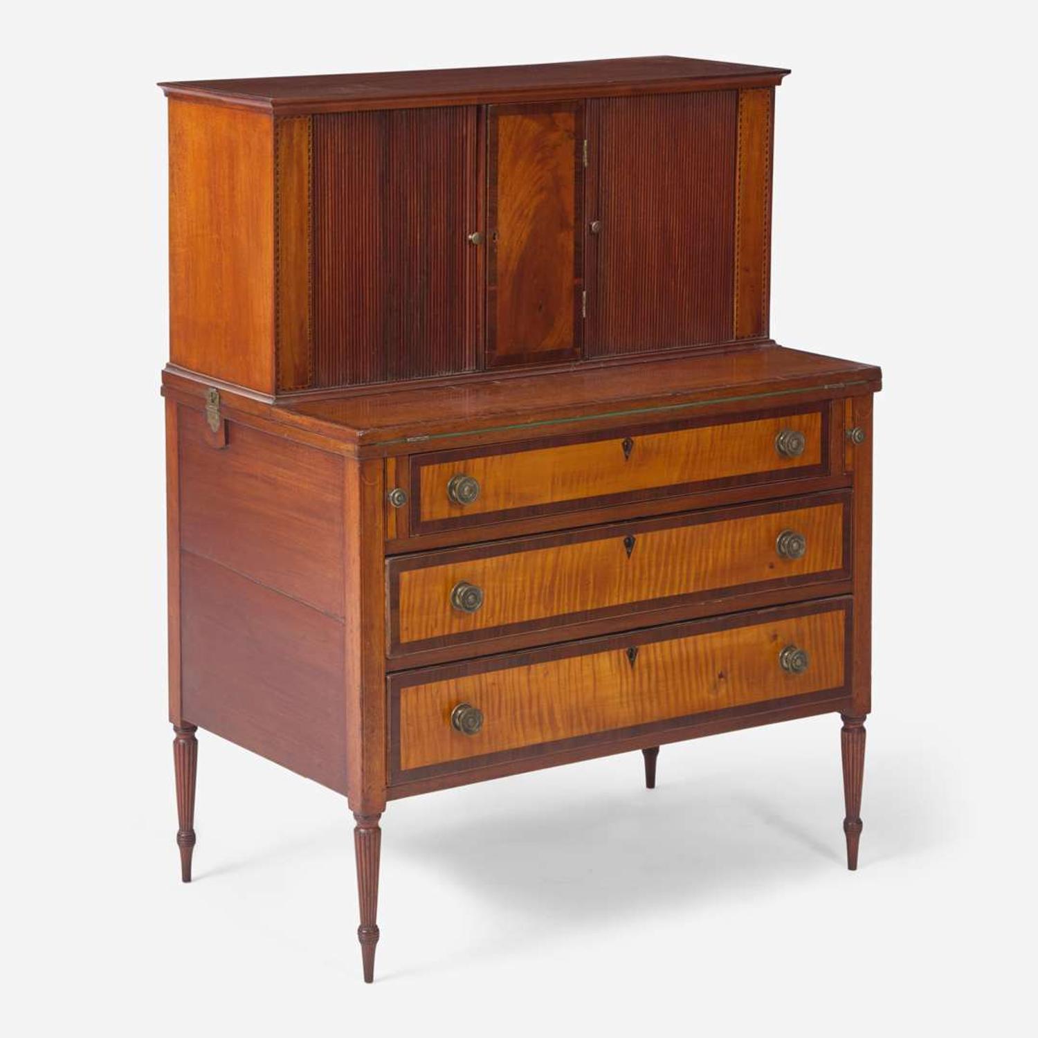A Federal inlaid and mahogany tambour desk New England, circa 1810