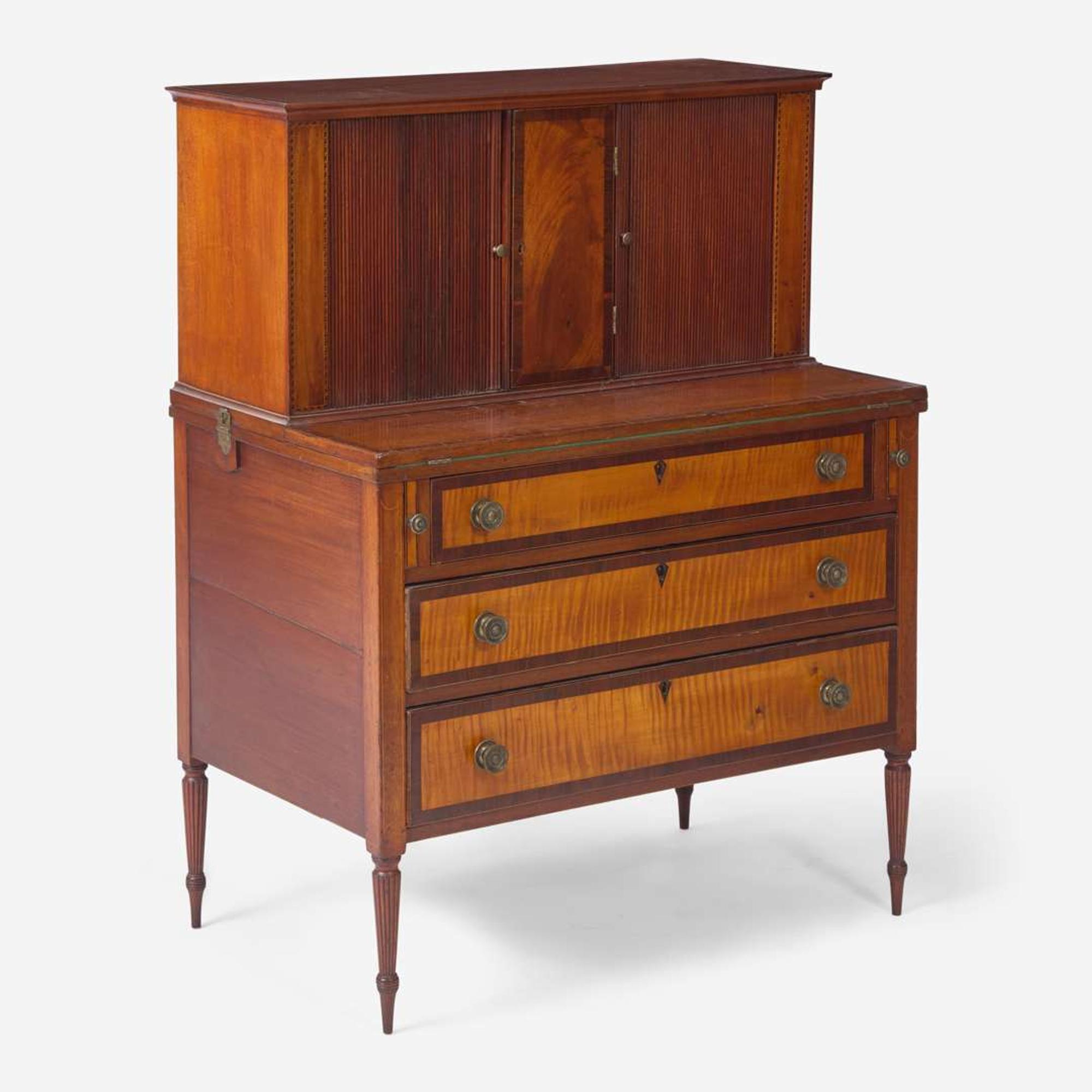 A Federal inlaid and mahogany tambour desk New England, circa 1810