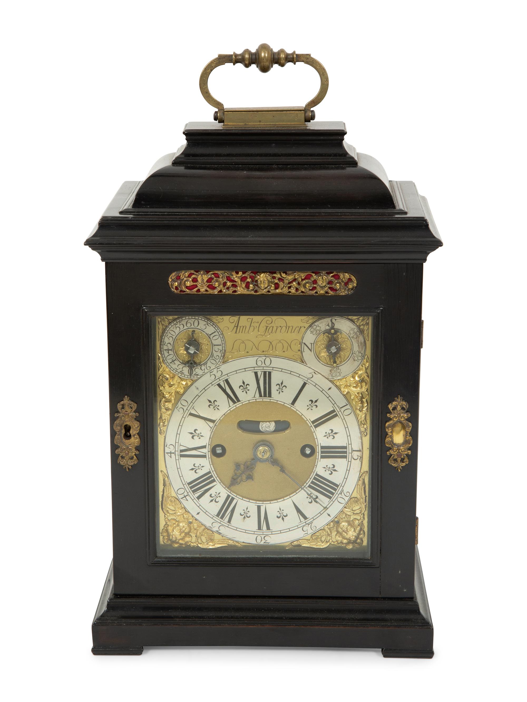 A Rare English Ebony Veneered Repeating Table Clock