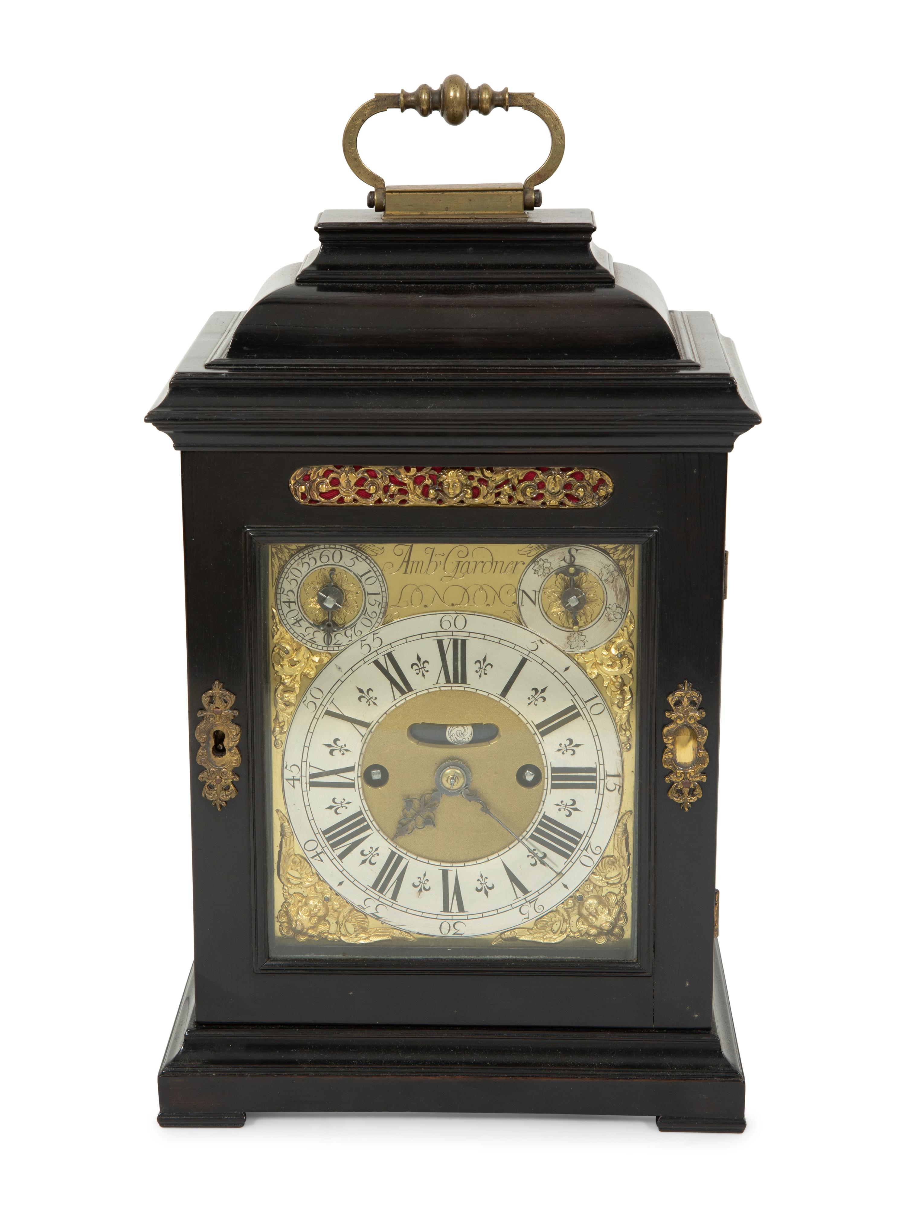 A Rare English Ebony Veneered Repeating Table Clock