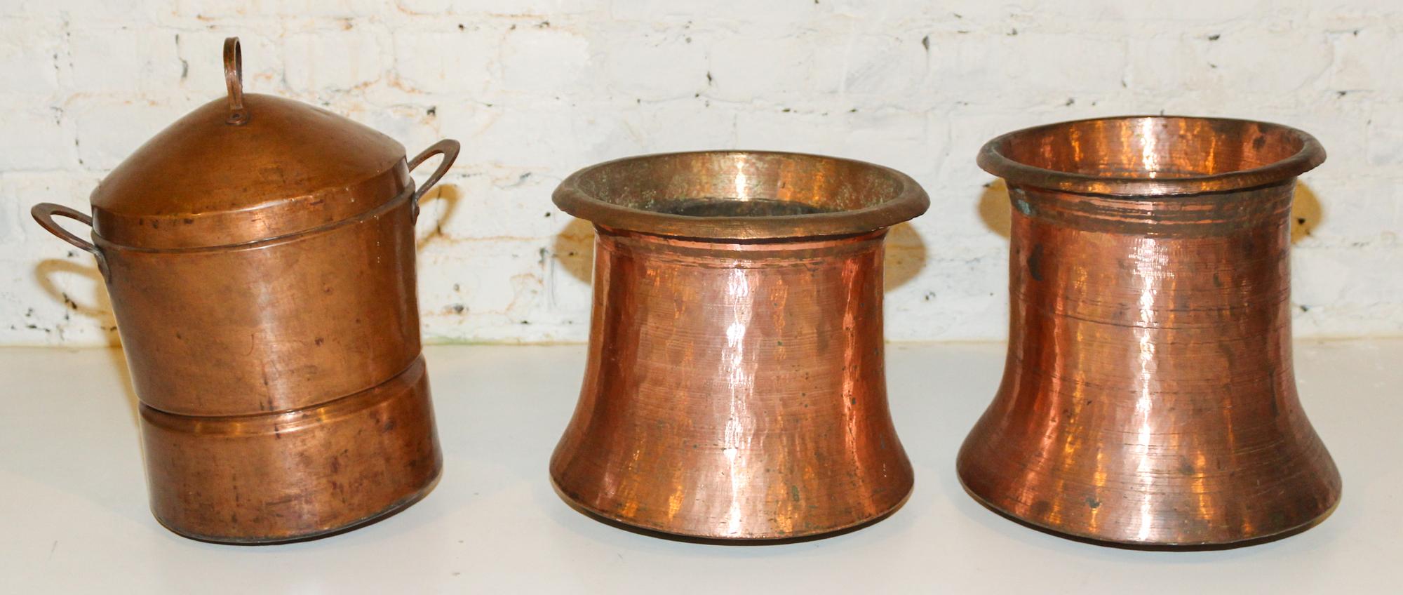 A Group of Three Copper Articles Height of tallest 15 inches.