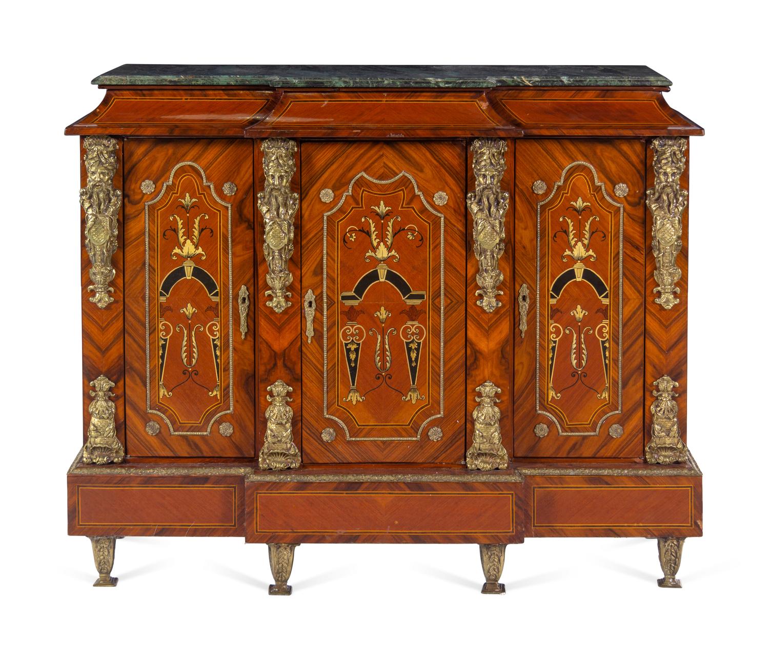 A Napoleon III Style Gilt Metal Mounted Painted Marble-Top Cabinet