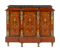 A Napoleon III Style Gilt Metal Mounted Painted Marble-Top Cabinet