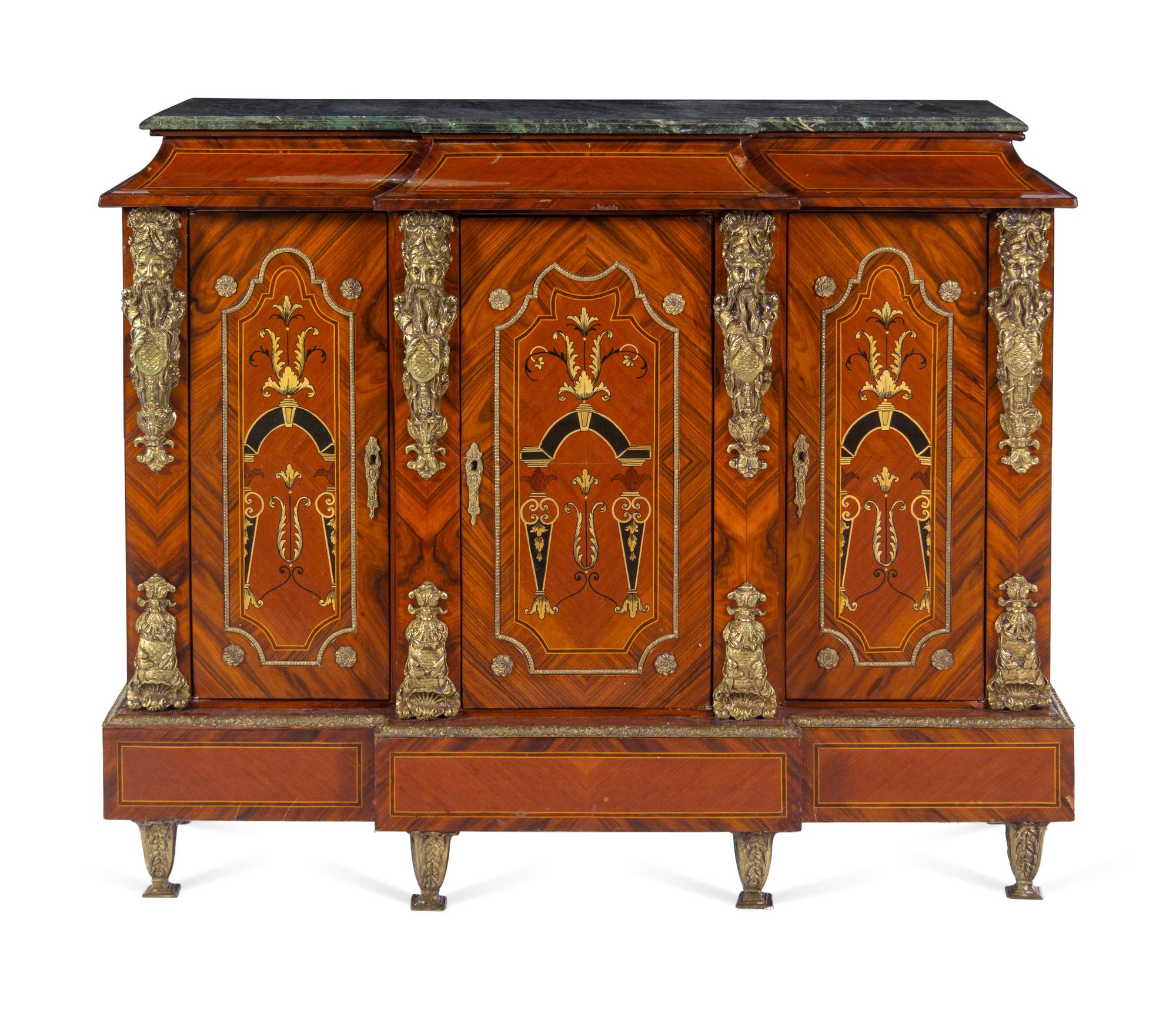 A Napoleon III Style Gilt Metal Mounted Painted Marble-Top Cabinet