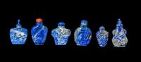 Six Chinese Carved Lapis Lazuli Snuff Bottles