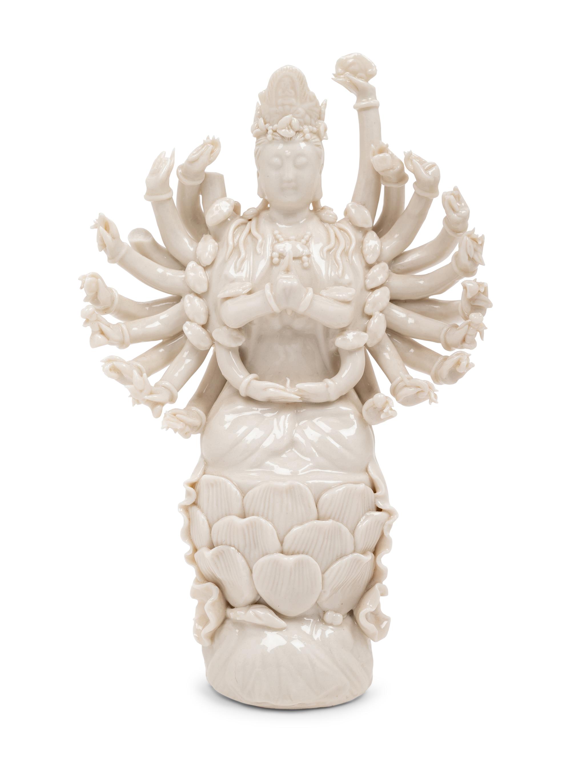 A Chinese Blanc-de-Chine Porcelain Figure of Guanyin