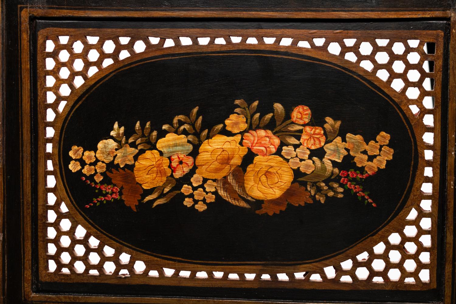 A Victorian Painted and Reticulated Four-Panel Screen