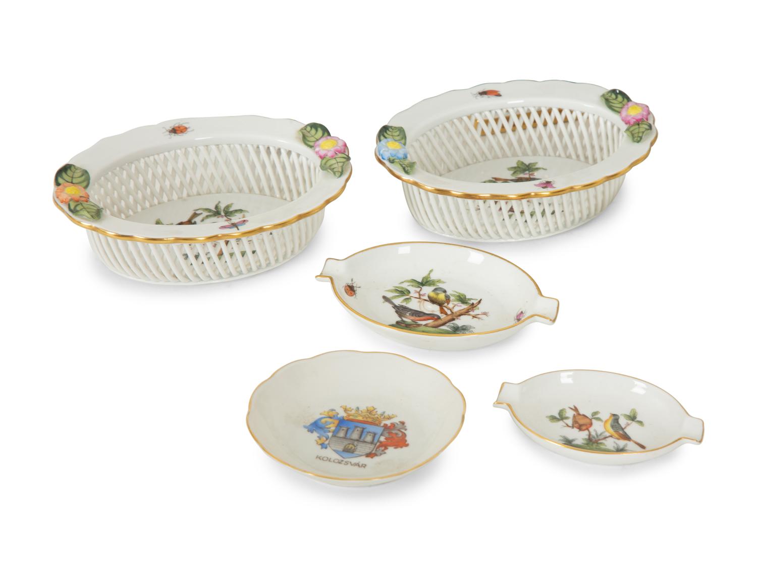 An Extensive Group of Herend Rothschild Bird Porcelain Table Articles