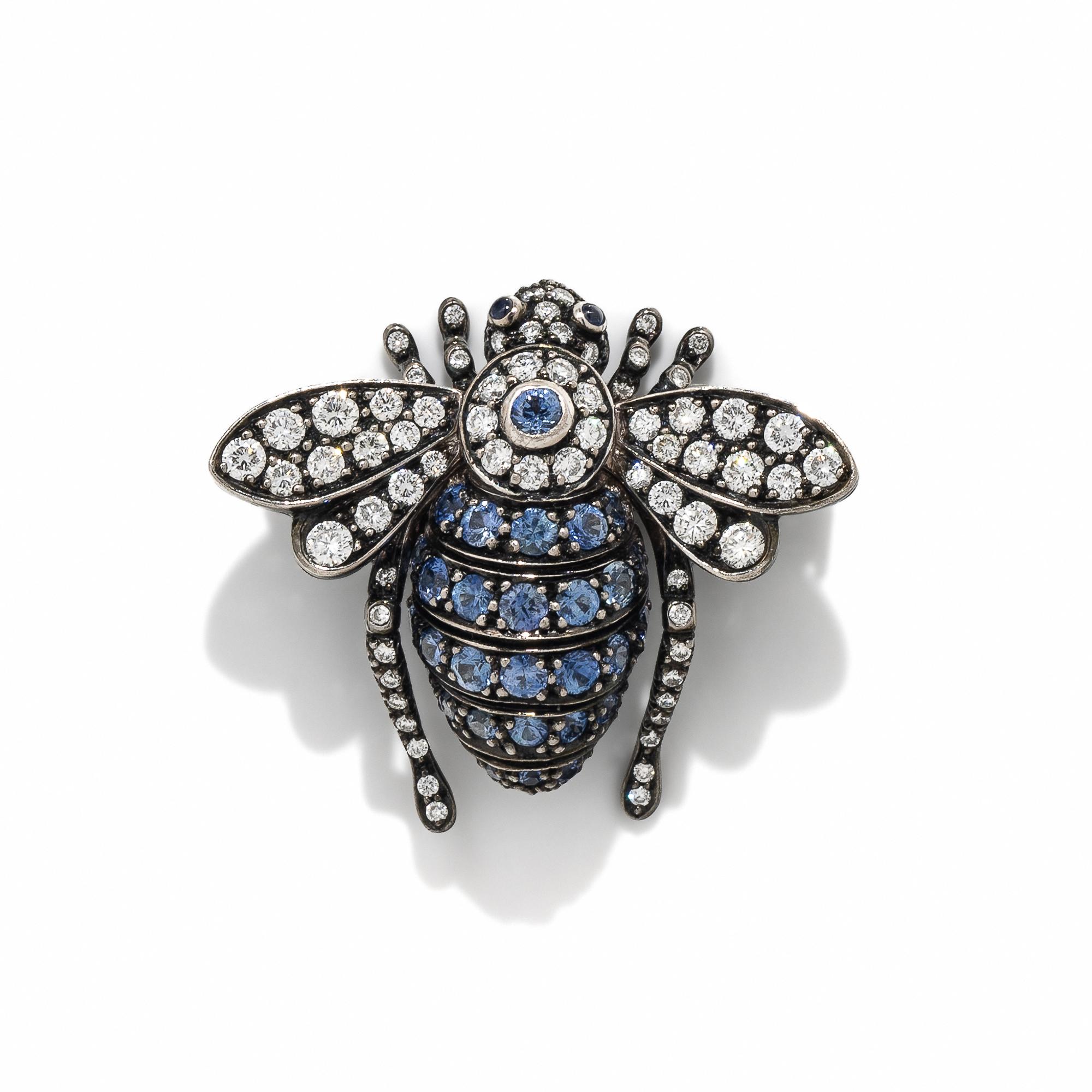 SABBADINI, DIAMOND, SAPPHIRE, AND BLACKENED GOLD BEE BROOCH