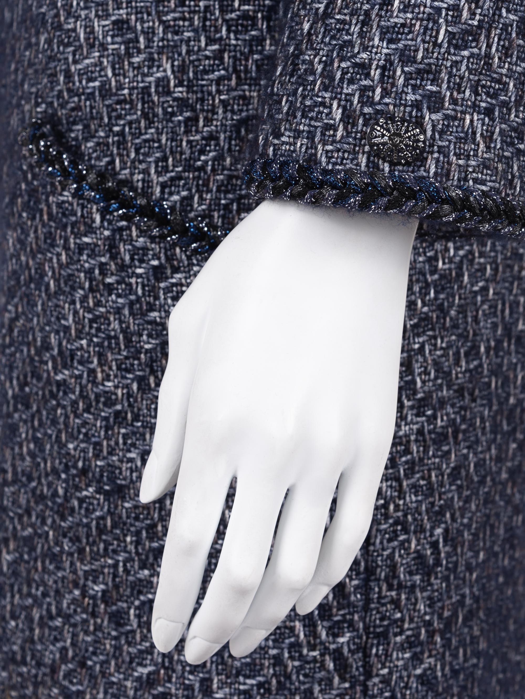 Chanel Blue and Gray Tweed Skirt Suit with Braid Detail, c. 2015