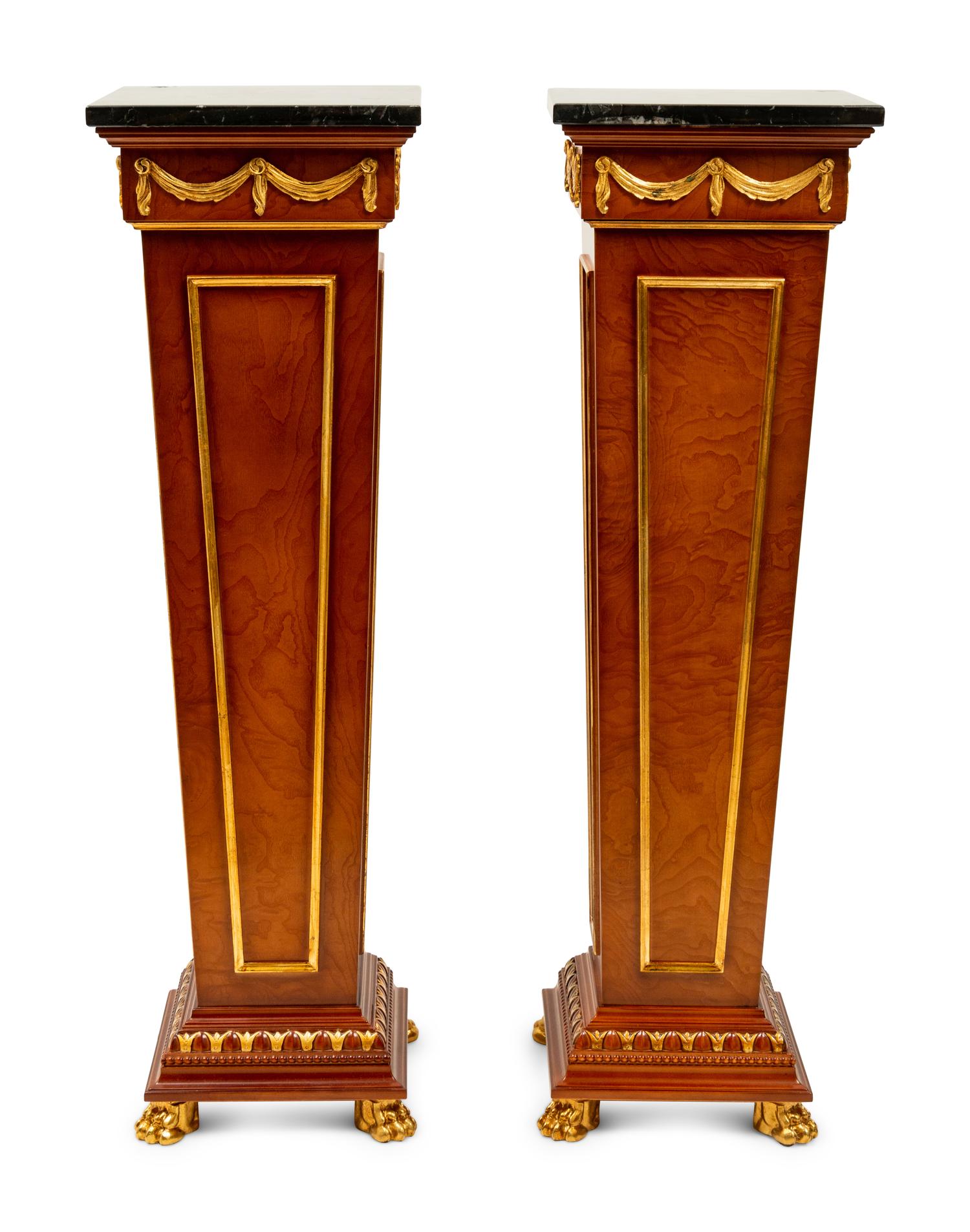 A Pair of Regency Style Parcel Gilt Pedestals