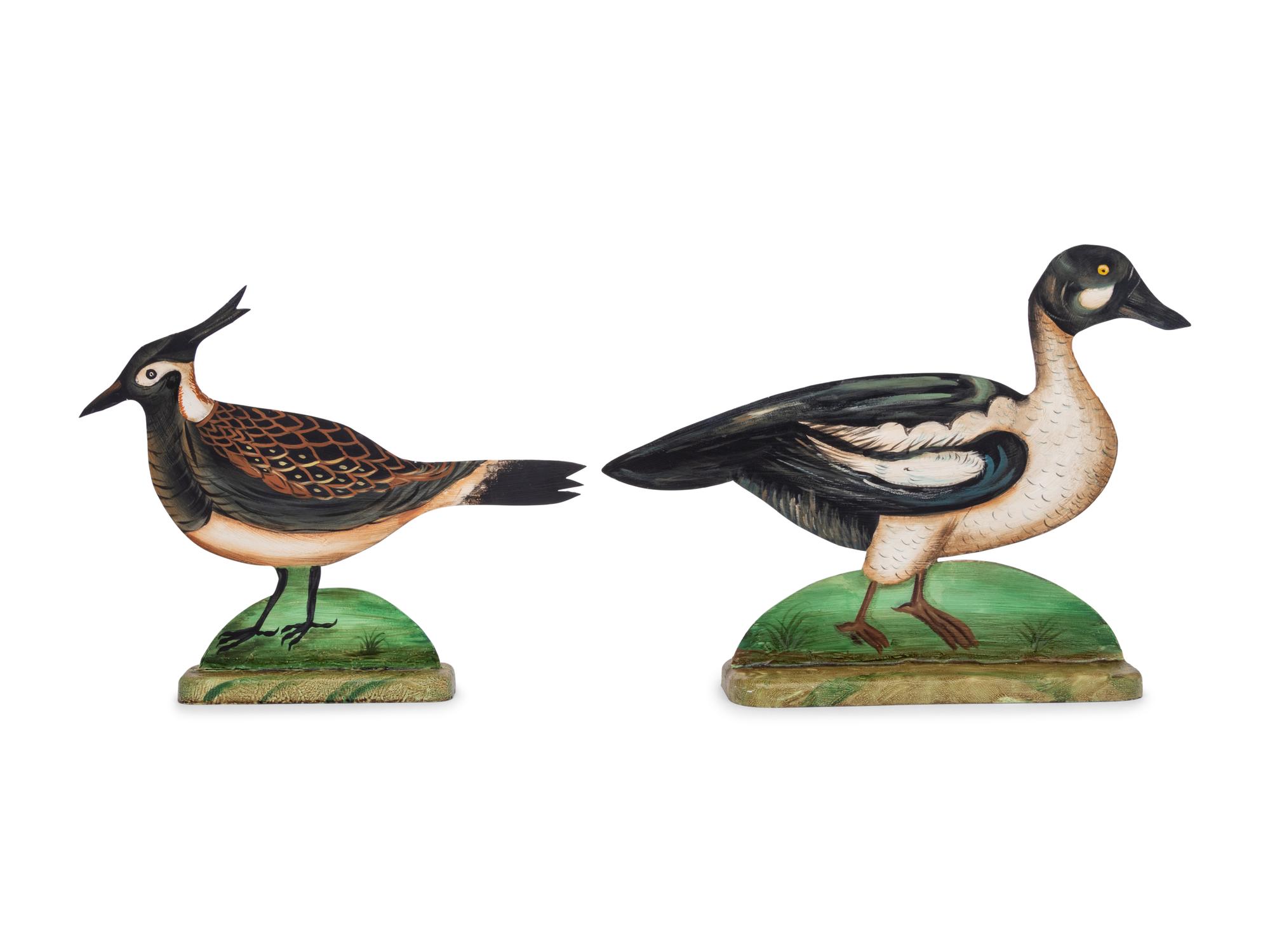 Two Painted Sheet Metal Models of Birds