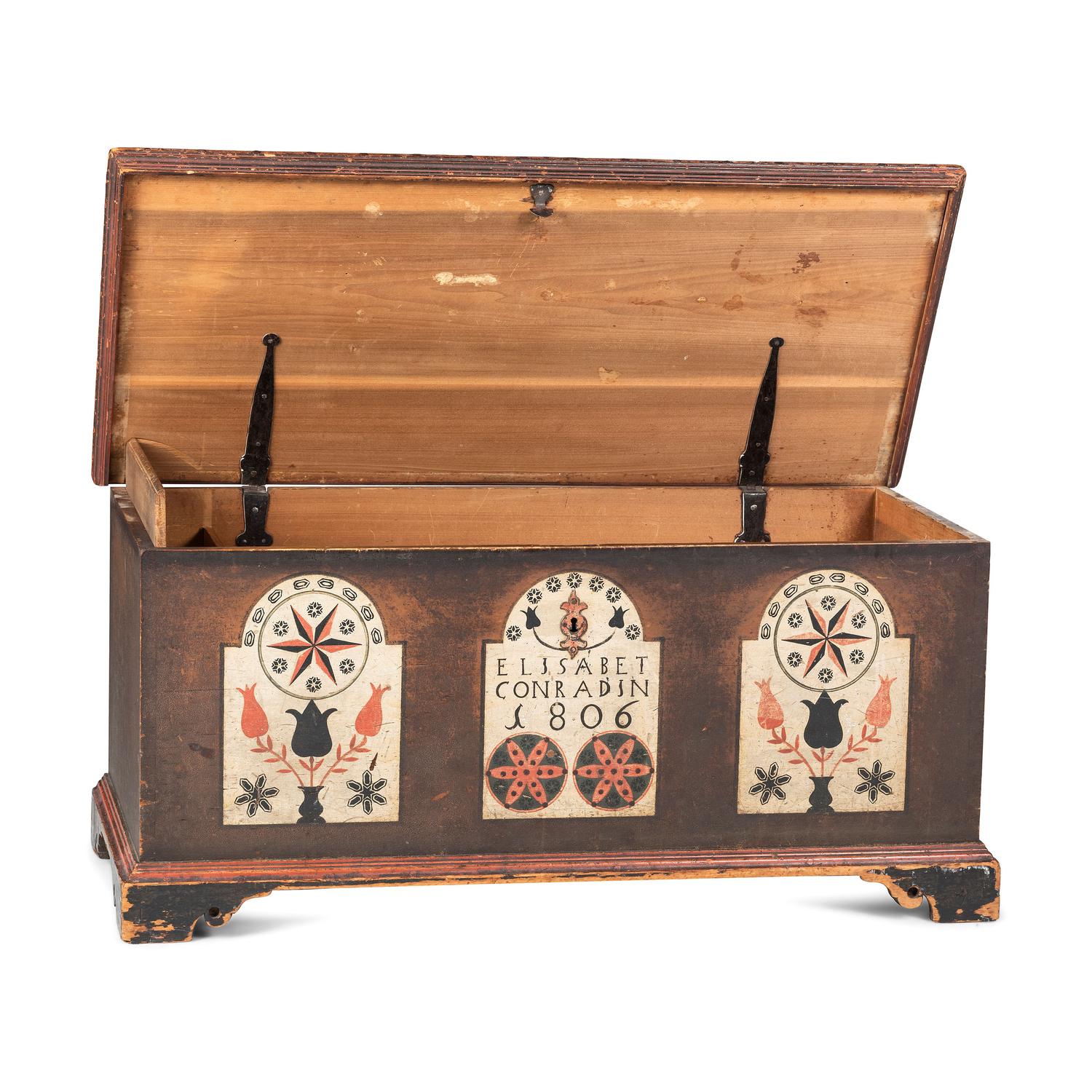 A Federal Flower and Compass Decorated Poplar and Pine Elisabet Conradin Blanket Chest