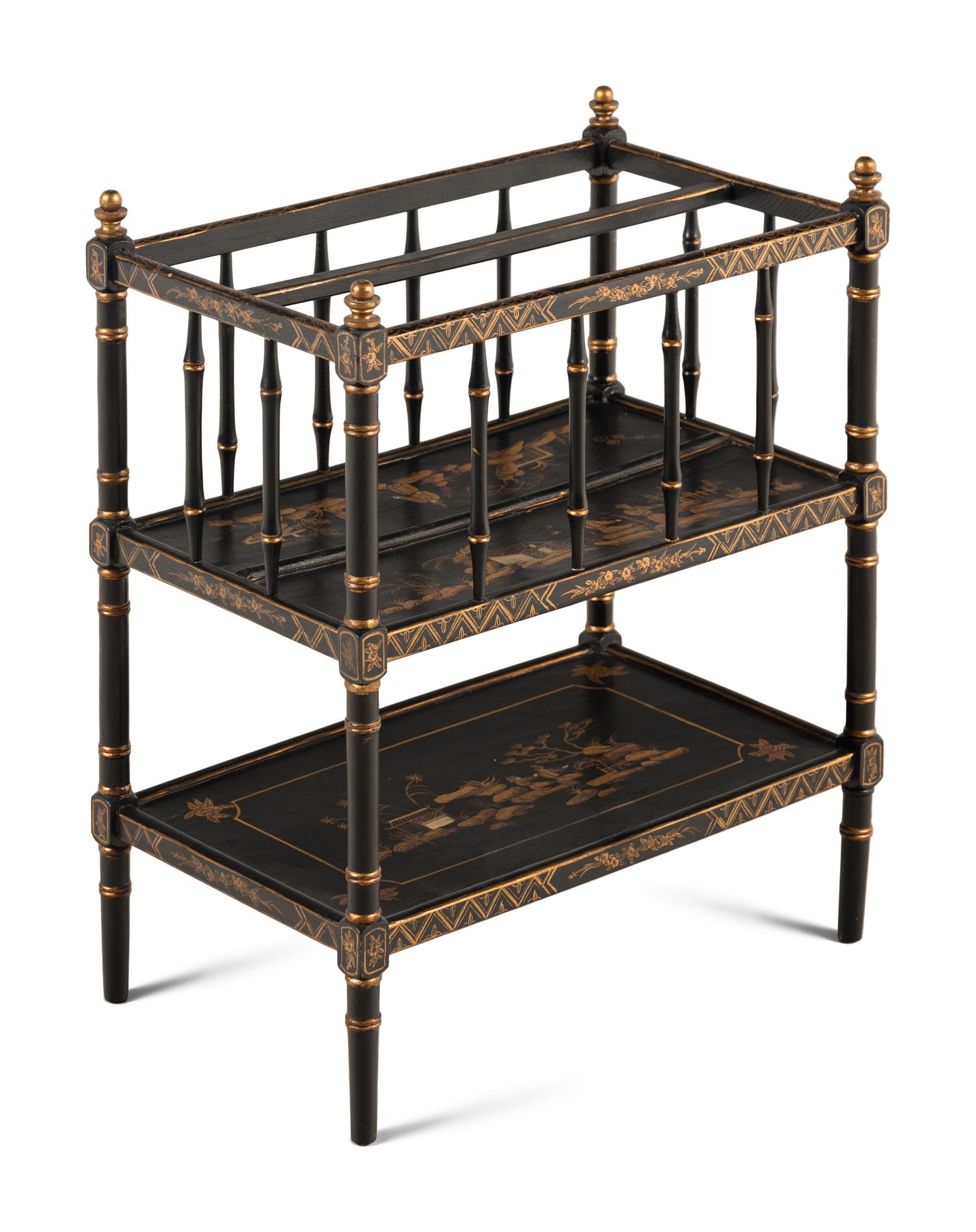 A Victorian Style Japanned Canterbury