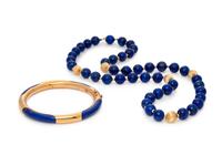 COLLECTION OF YELLOW GOLD AND LAPIS LAZULI JEWLERY