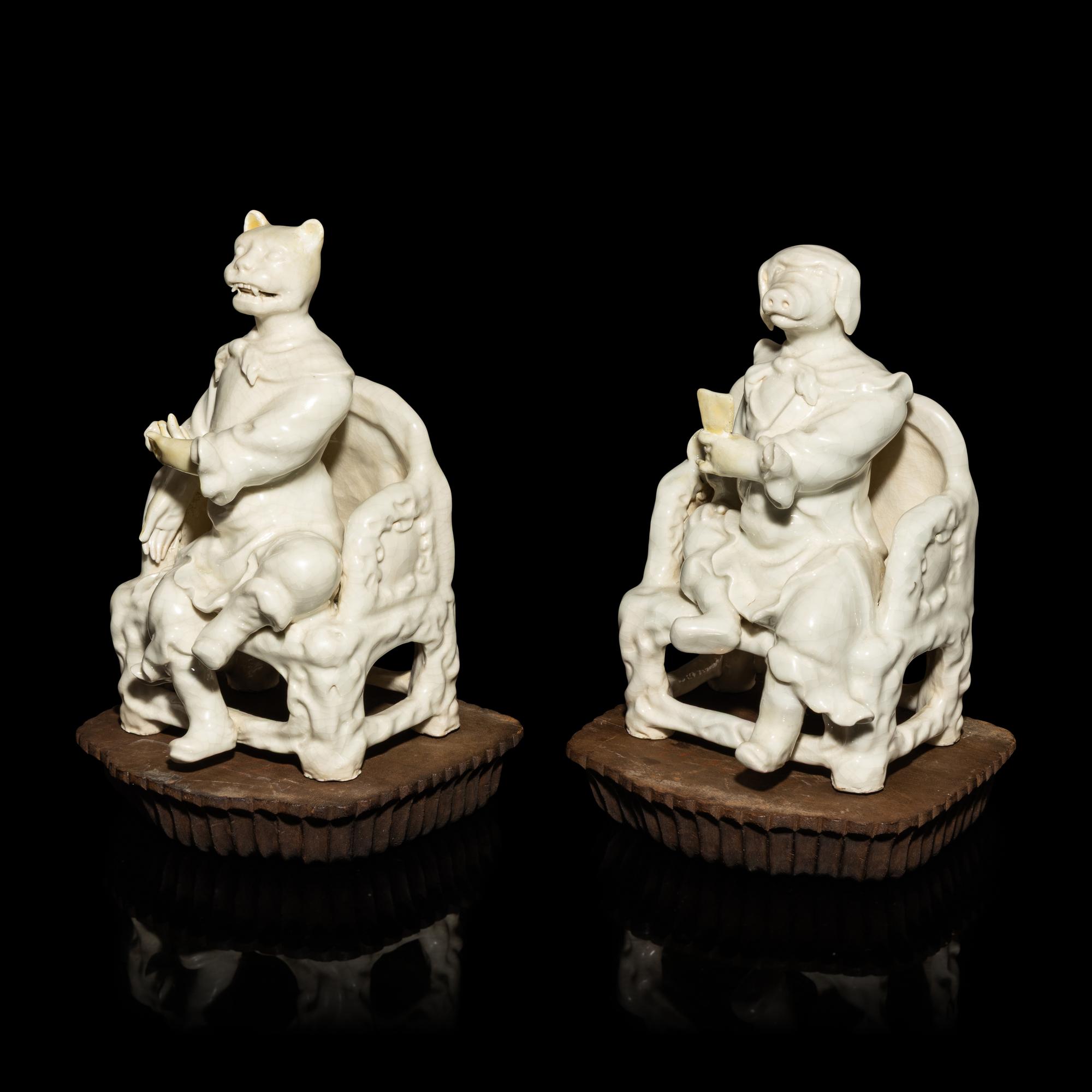 Two Chinese Blanc de Chine Porcelain Zodiac Figures, Early-Mid 20th Century — 近代 德化白瓷生肖兩尊