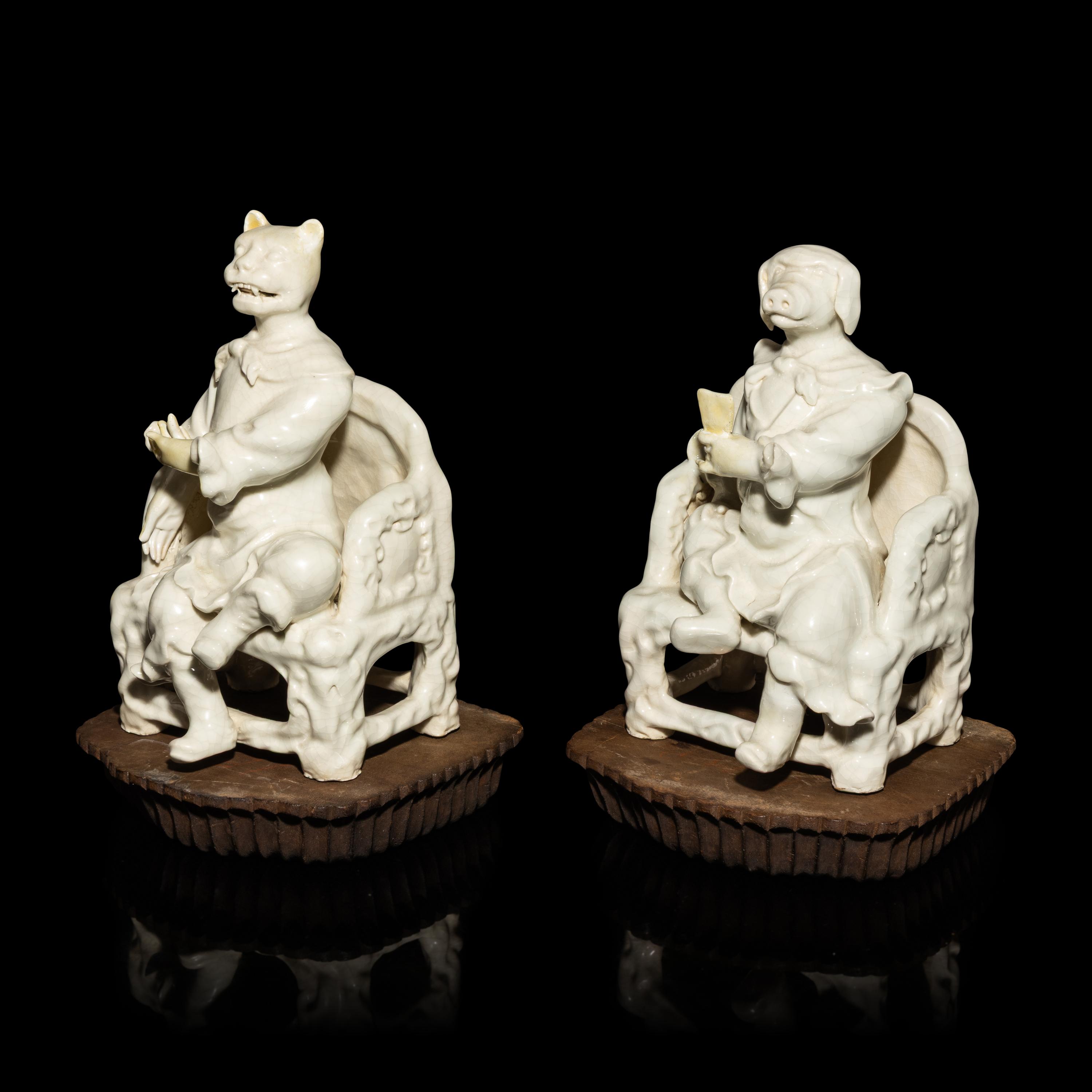Two Chinese Blanc de Chine Porcelain Zodiac Figures, Early-Mid 20th Century — 近代 德化白瓷生肖兩尊