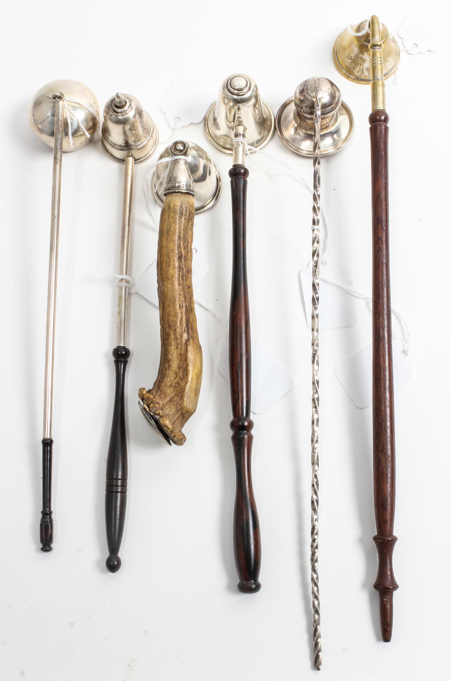 A Group of Five Silver Candle Snuffers, various makers, comprising examples by 'Tiffany & Co.', 'Graff, Washbourne & Dunn', an example