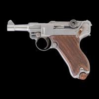 *Bright Finished John Martz Custom Baby Luger 9mm with Matching Stand