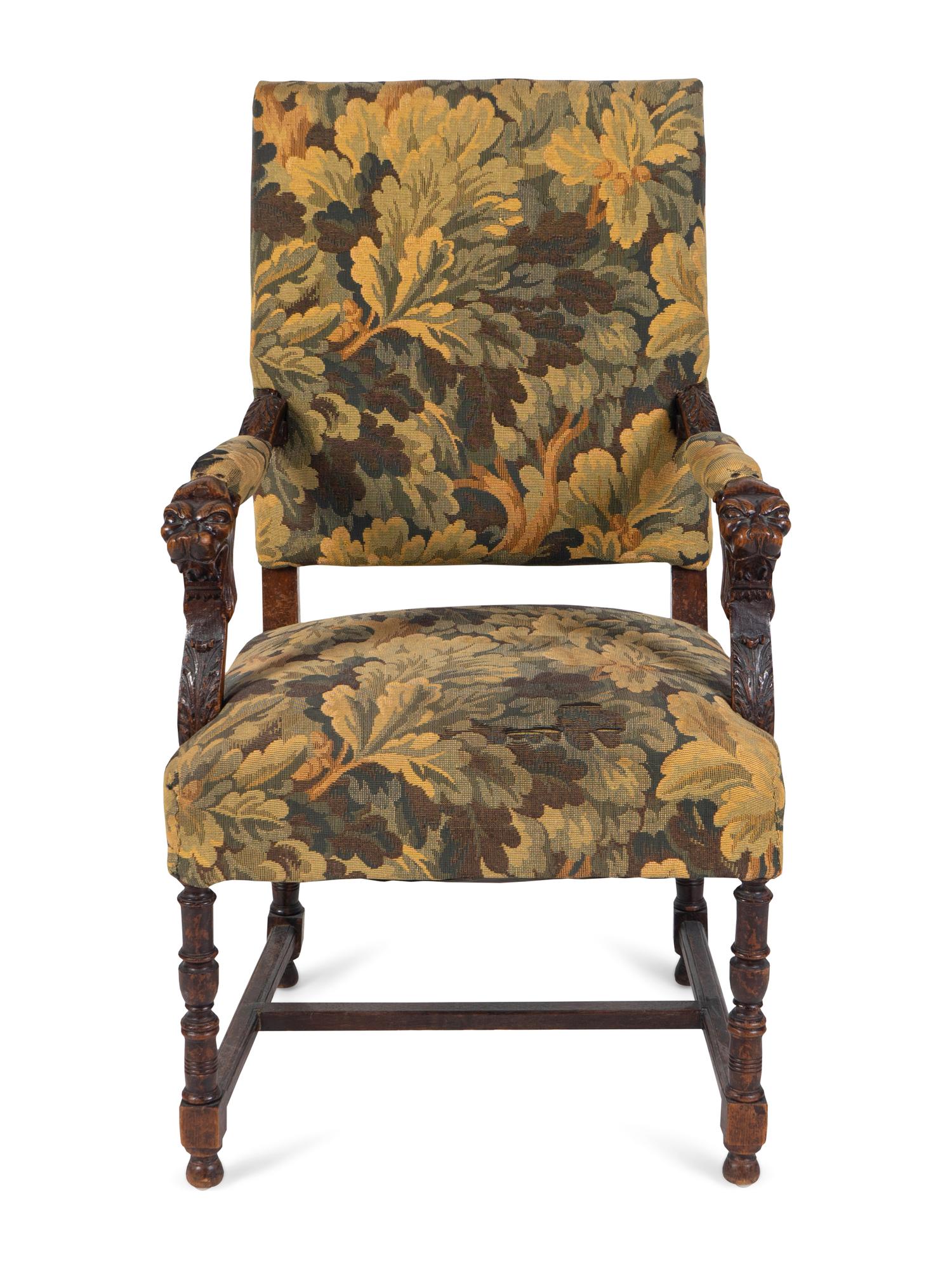 A Renaissance Style Tapestry-Upholstered Carved Walnut Great Chair — LATE 19TH / EARLY 20TH CENTURY