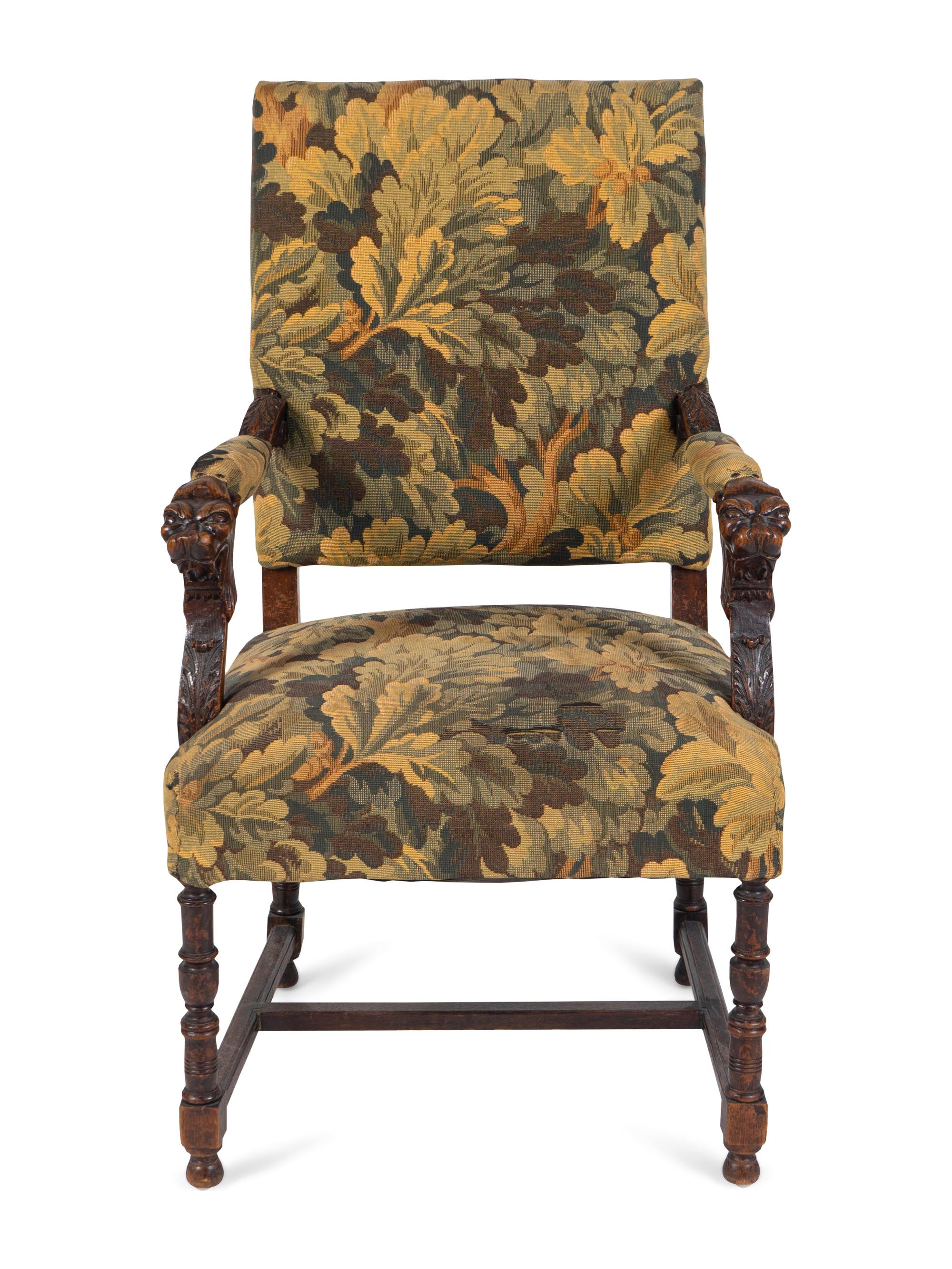 A Renaissance Style Tapestry-Upholstered Carved Walnut Great Chair — LATE 19TH / EARLY 20TH CENTURY