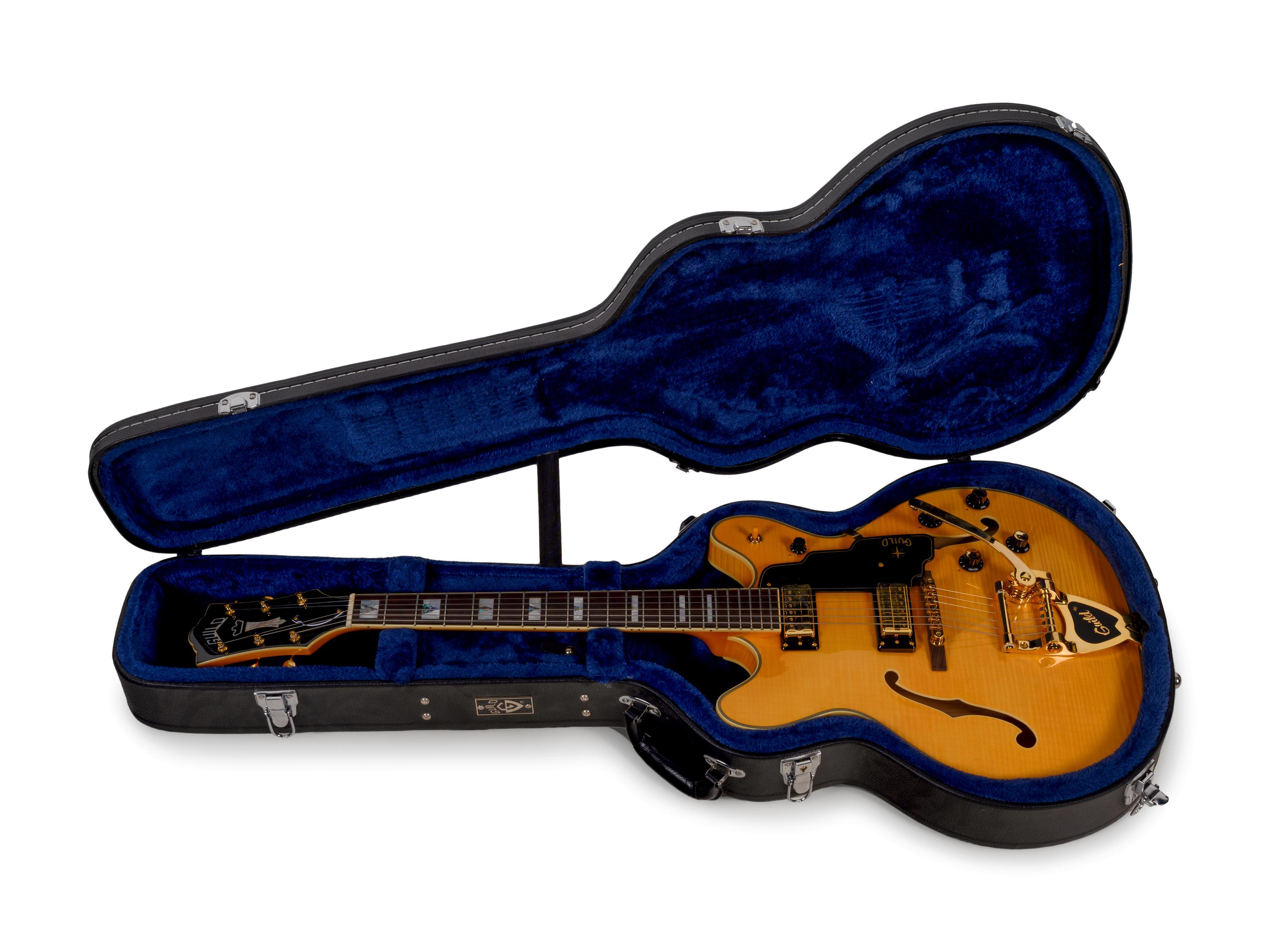 A Guild Tiger Maple and Mother-of-Pearl Inlaid Electric Blues Guitar