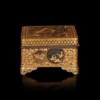 A small Komai, Kyoto gold-inlaid iron box 日本鉗金鐵盒 Meiji period ??