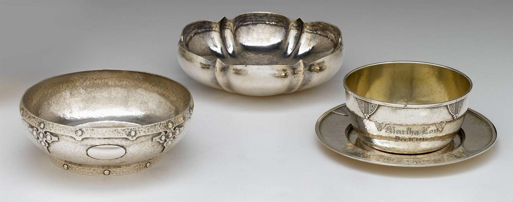 Collection of Arts & Crafts hammered sterling silver holloware early 20th century