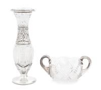 Two Silver Overlay Cut Glass Articles Height of tallest 10 inches.