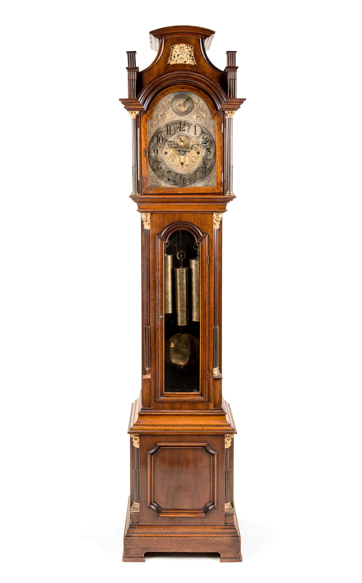 A Chippendale Style Gilt Bronze Mounted Mahogany Tall Case Clock