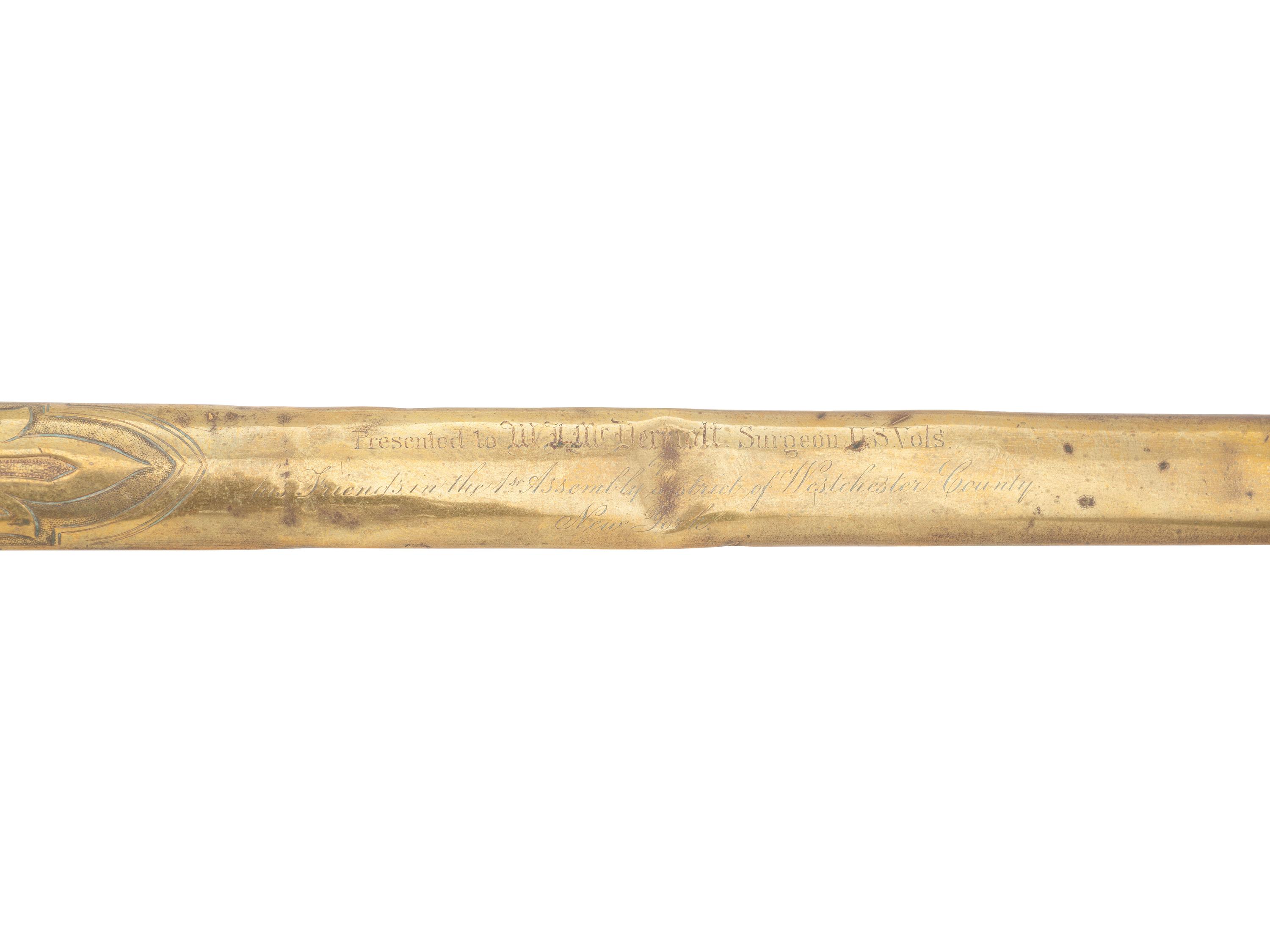 [CIVIL WAR]. Sword, war-date photograph, medical officer's sash, belt and buckle identified to Surgeon William J. McDermott, New York.