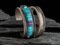 Tufa Cast Silver Cuff Bracelet, with Abstract Figural Inlay