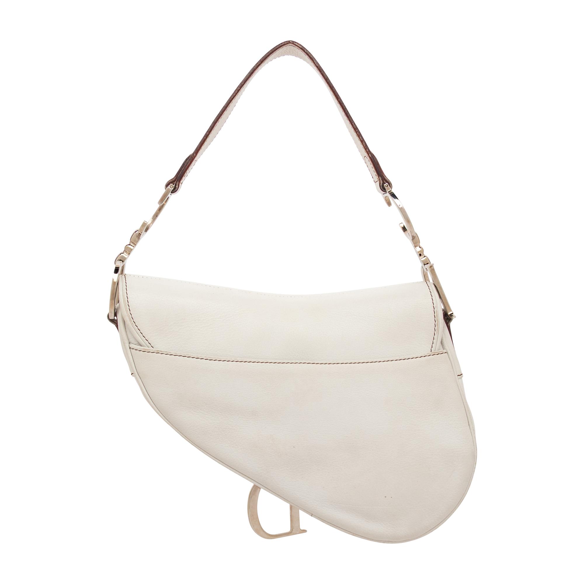 CHRISTIAN DIOR, WHITE LEATHER SADDLE BAG