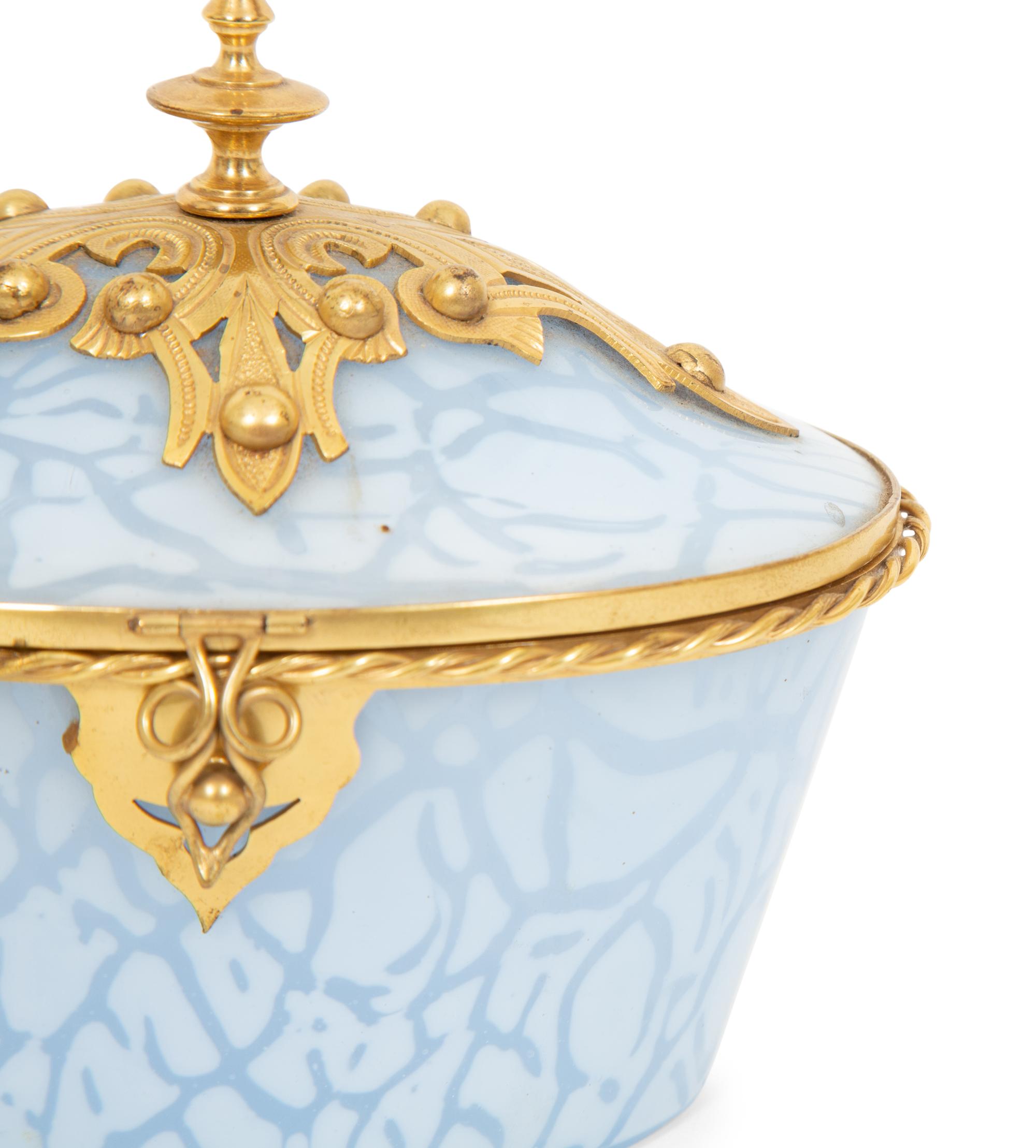 A French Gilt Bronze Mounted Mottled Blue Glass Box