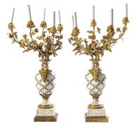 A Pair of Gilt Bronze Mounted Sevres Porcelain Candelabra Height 28 1/2 inches. — 19TH CENTURY