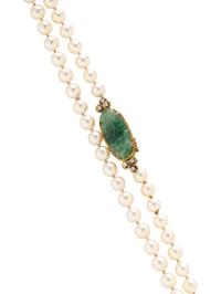 CULTURED PEARL, JADE, AND DIAMOND NECKLACE