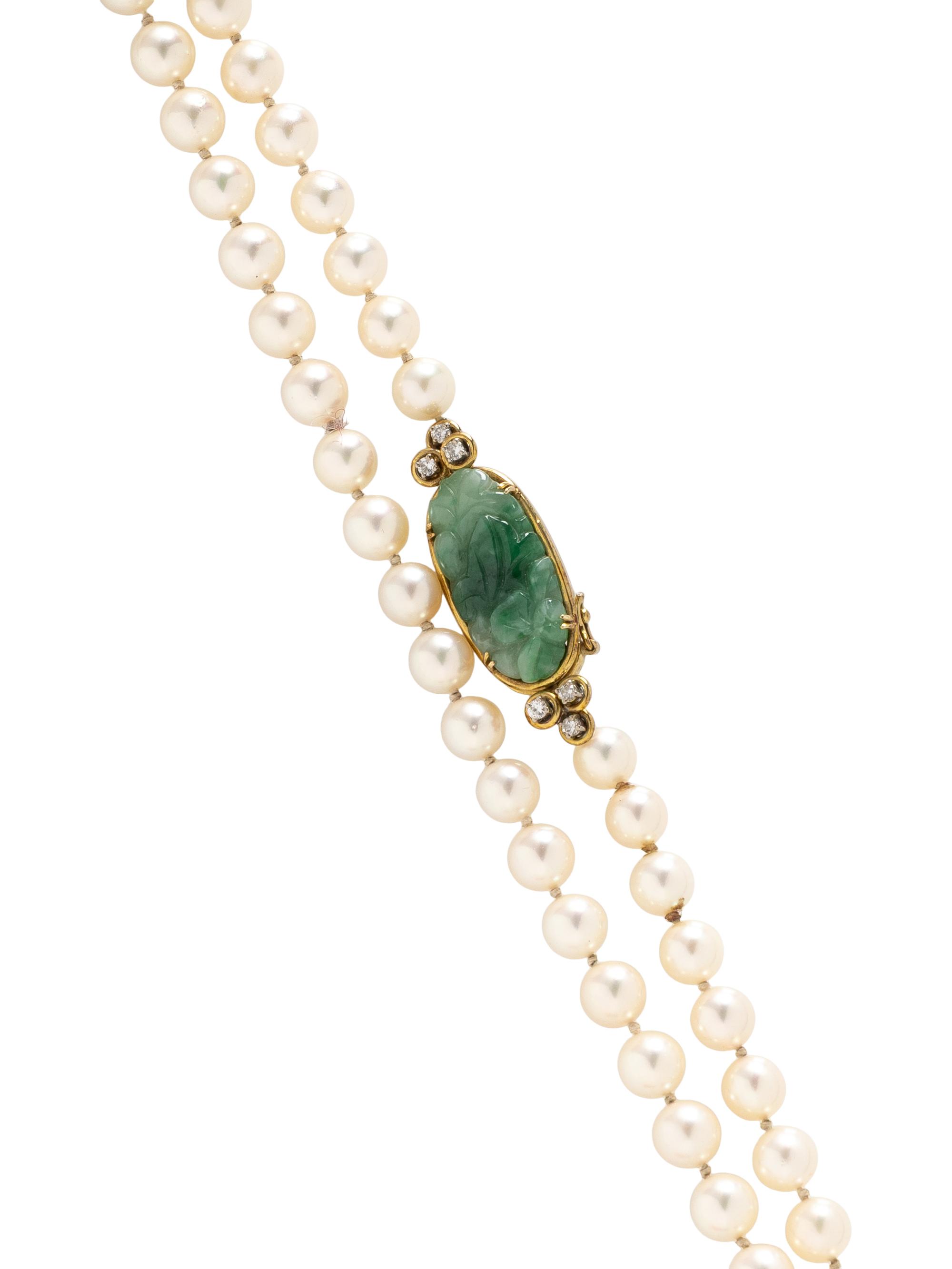 CULTURED PEARL, JADE, AND DIAMOND NECKLACE