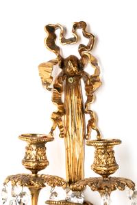 A Pair of Louis XVI Style Gilt Bronze and Cut Glass Nine-Light Sconces