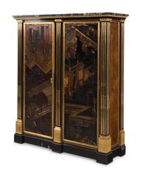 A Louis XVI Style Part Ebonized Amboyna, Chinese Lacquer and Gilt Bronze Mounted Cabinet