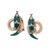 YELLOW GOLD, ENAMEL AND DIAMOND SNAKE EARCLIPS
