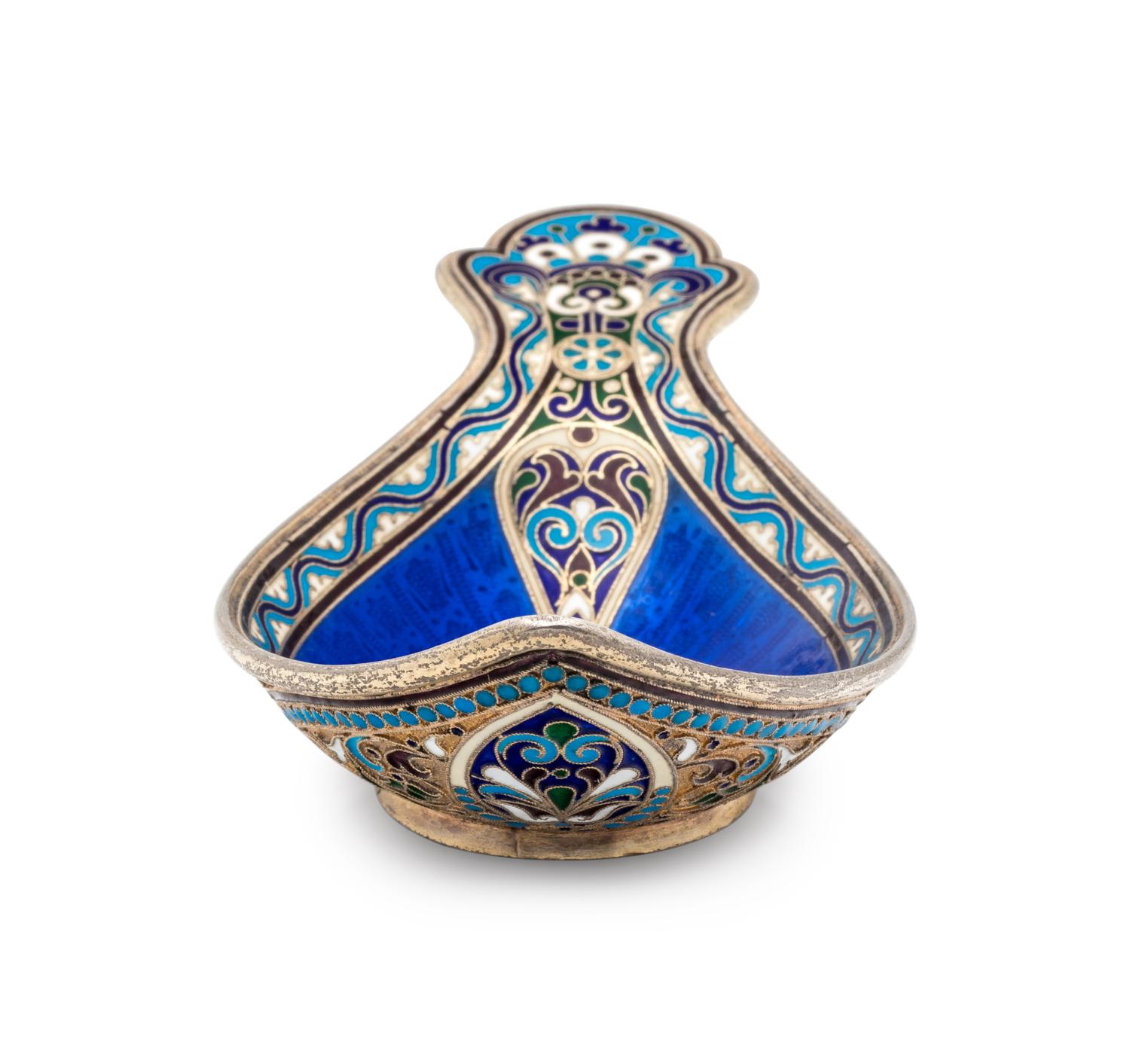 A Russian Silver and Guilloché Enamel Kovsh